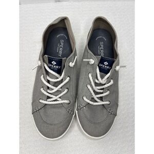 Sperry Top-Sider Gray Canvas Lace Up Memory Foam Boat Shoes Womens Size 9